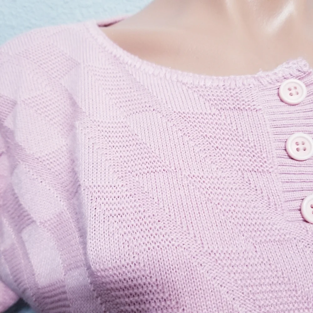 Vintage 80s retro new wave pink sweater top blouse SMALL - Picture 2 of 5